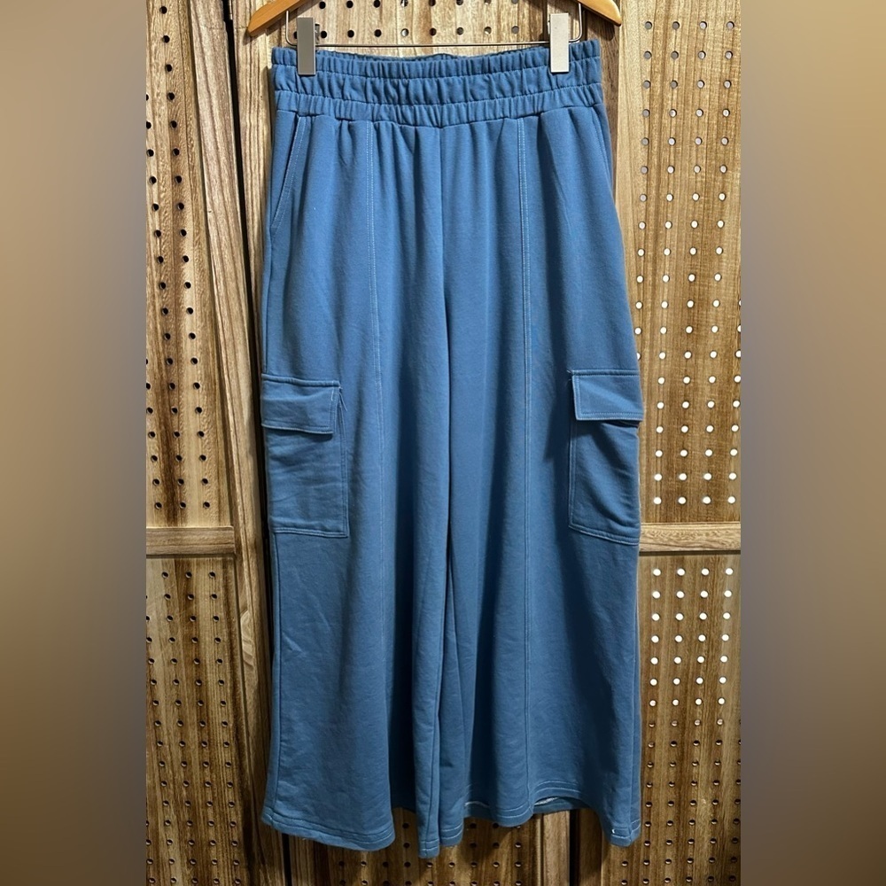 Forever 21 Sky Blue Wide Leg Cargo Pants L - Picture 2 of 5
